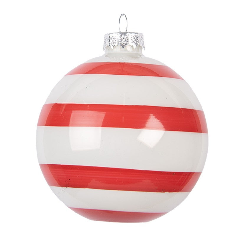 Clayre & Eef Christbaumkugel aus Glas in Rot-weiss, Ø 8x8 cm (6GL5131)