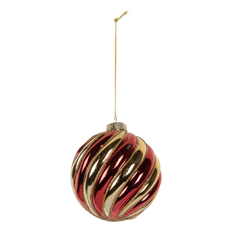 Clayre & Eef Christbaumkugel aus Glas in Rot-Goldfarben strukturiert, Ø 8x8 cm (6GL5136)