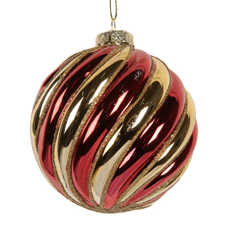 Clayre & Eef Christbaumkugel aus Glas in Rot-Goldfarben strukturiert, Ø 8x8 cm (6GL5136)