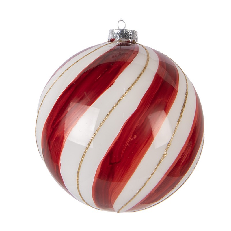 Clayre & Eef XXL Christbaumkugel aus Glas in Festtagsrot-weiß gestreift , Ø 15x15 cm (6GL5139)