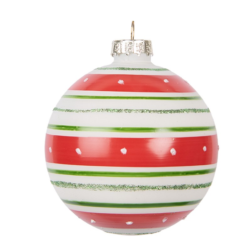 Clayre & Eef Christbaumkugel aus Glas in Weiß-rot-grün, Ø 8x8 cm (6GL5141)
