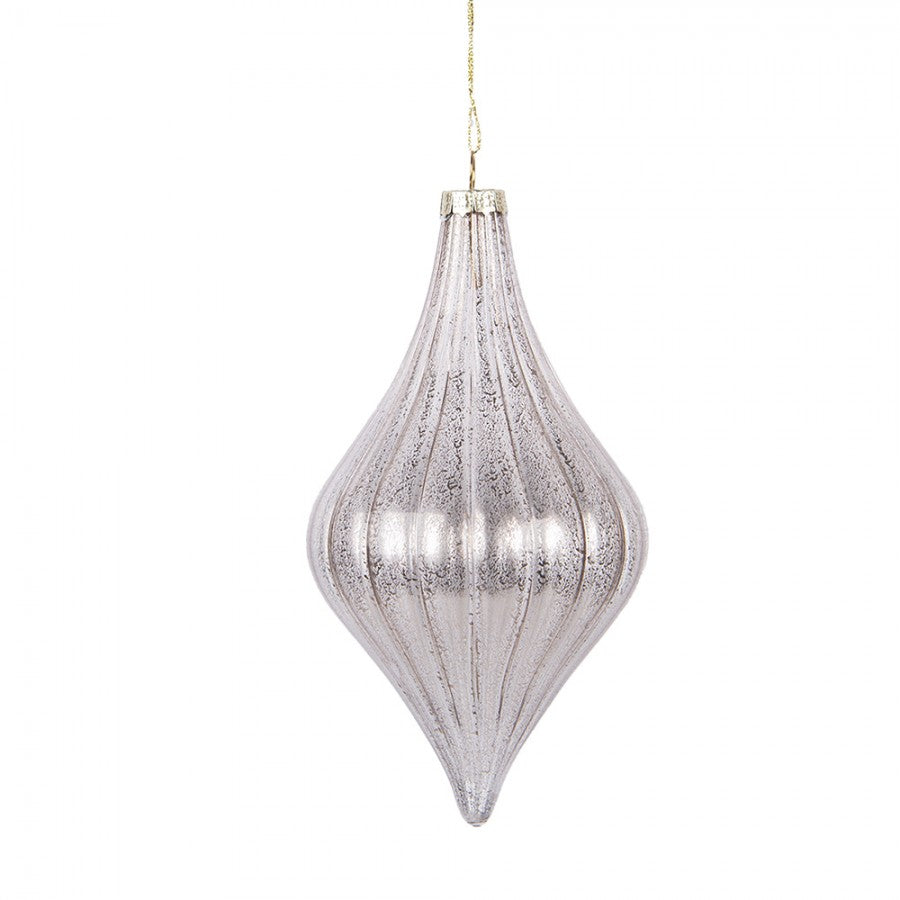 Clayre & Eef Christbaumanhänger „Zapfen“ aus Glas in Silber, Ø 8x15 cm (6GL5142)