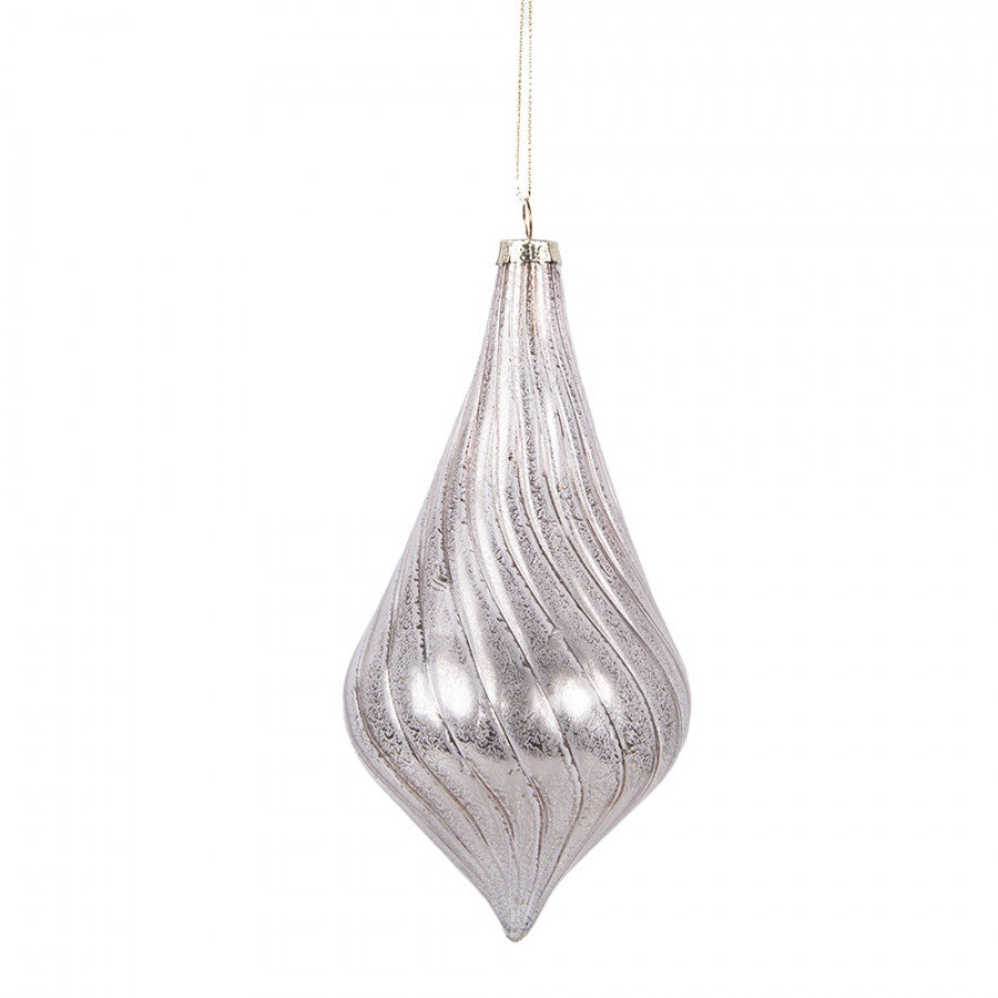 Clayre & Eef Christbaumanhänger „Eiszapfen Grand“ aus Glas in silberfarbend, Ø 8x17 cm (6GL5143)
