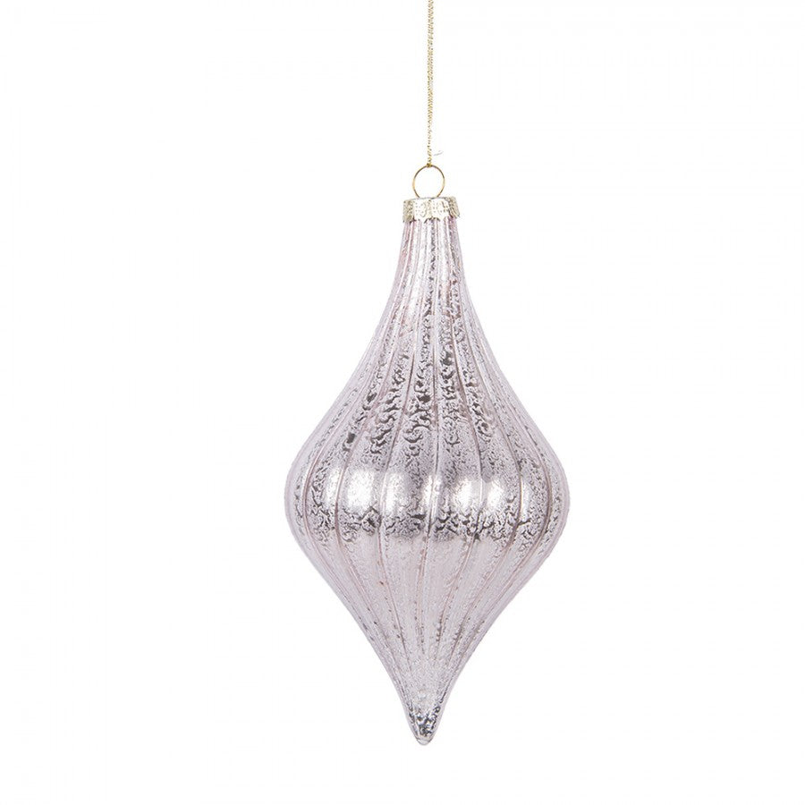 Clayre & Eef Christbaumanhänger „Zapfen“ aus Glas in Rosa, Ø 8x15 cm (6GL5146)