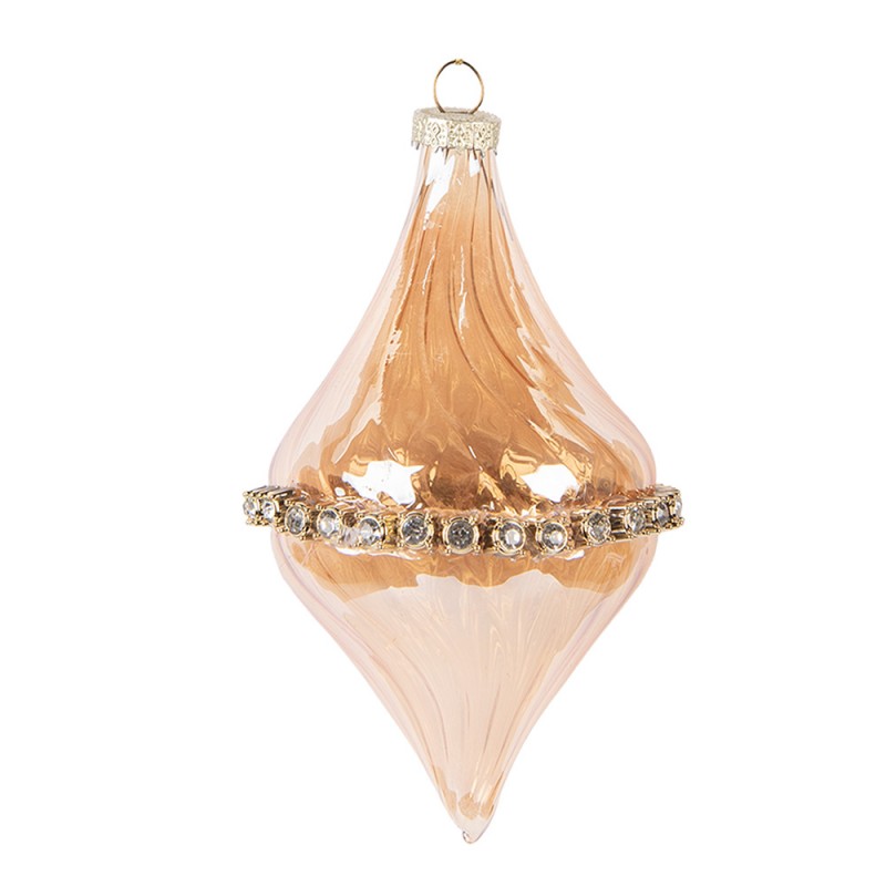 Clayre & Eef Christbaumanhänger „Tropfen“ aus Glas in Kupfer-Bernstein, Ø 8x14 cm (6GL5154)