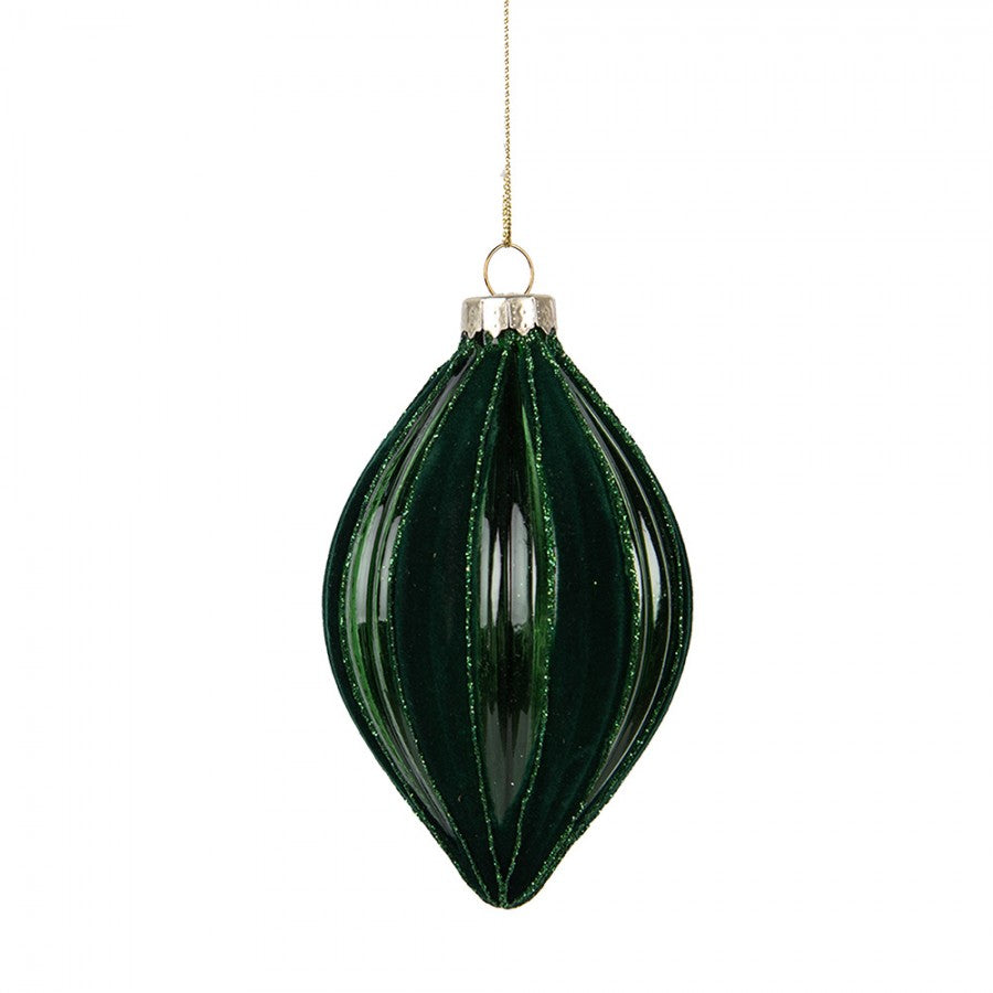 Clayre & Eef Christbaumanhänger „Tropfen“ aus Glas in Grün , Ø 7x12 cm (6GL5155)