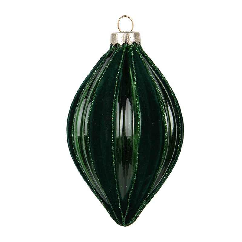 Clayre & Eef Christbaumanhänger „Tropfen“ aus Glas in Grün , Ø 7x12 cm (6GL5155)