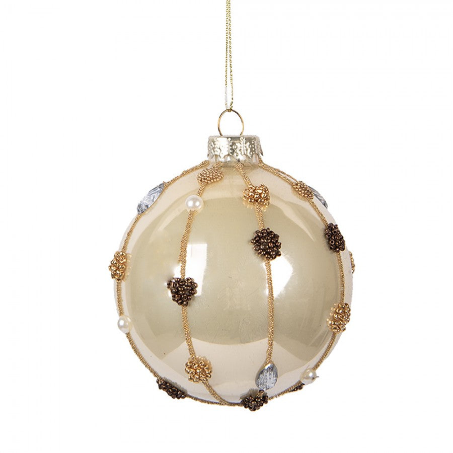 Clayre & Eef Christbaumkugel aus Glas in Beige verziert, Ø 8x8 cm (6GL5164)