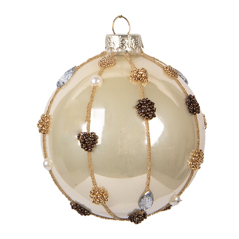 Clayre & Eef Christbaumkugel aus Glas in Beige verziert, Ø 8x8 cm (6GL5164)