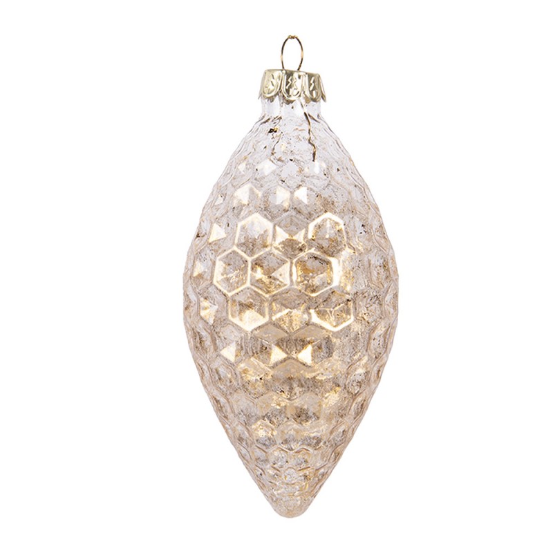 Clayre & Eef Christbaumanhänger „Zapfen“ aus Glas in Goldfarbig, Ø 6x12 cm (6GL5166)
