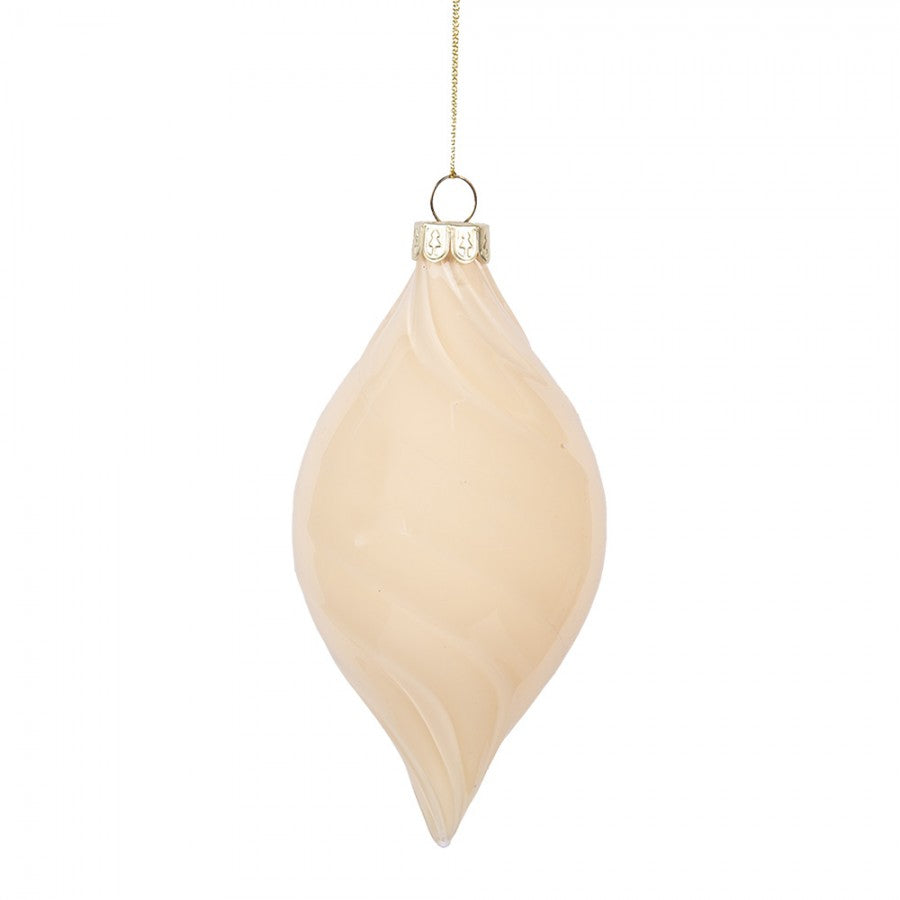 Clayre & Eef Christbaumanhänger „Tropfen“ aus Glas in Beige geriffelt, Ø 7x13 cm (6GL5169)
