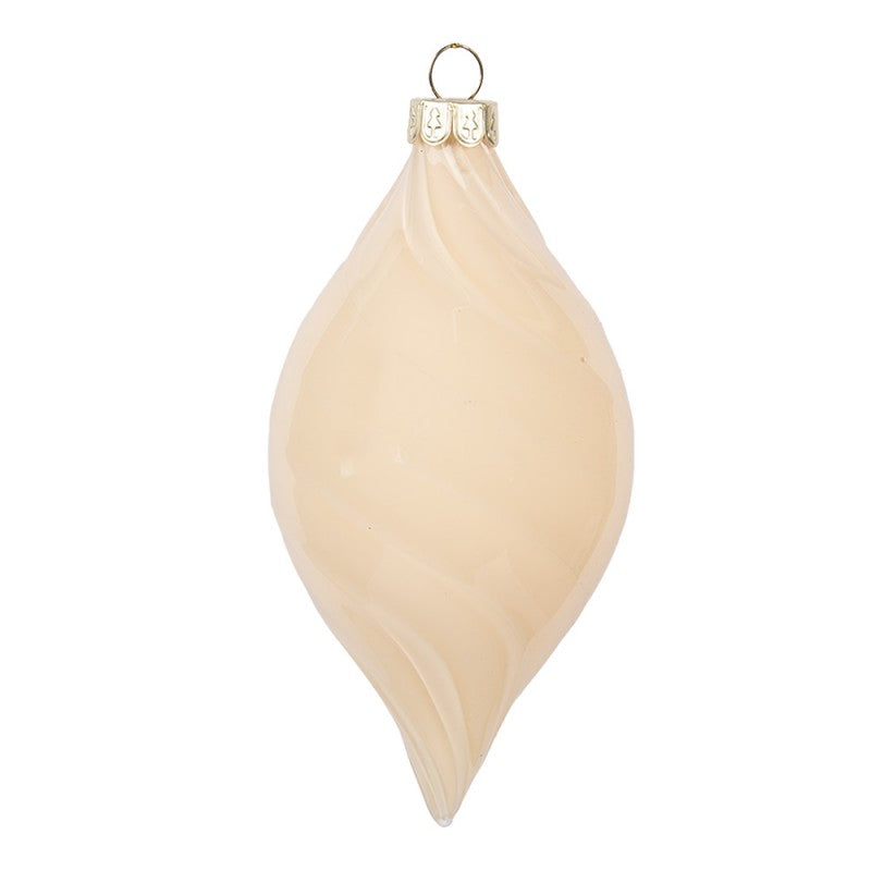 Clayre & Eef Christbaumanhänger „Tropfen“ aus Glas in Beige geriffelt, Ø 7x13 cm (6GL5169)
