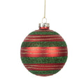 Clayre & Eef Christbaumkugel aus Glas in rot-grün geriffelt, Ø 8x8 cm (6GL5170)
