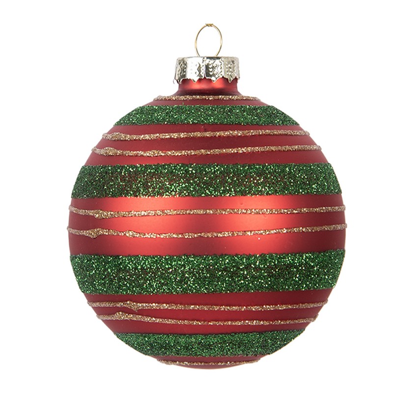 Clayre & Eef Christbaumkugel aus Glas in rot-grün geriffelt, Ø 8x8 cm (6GL5170)