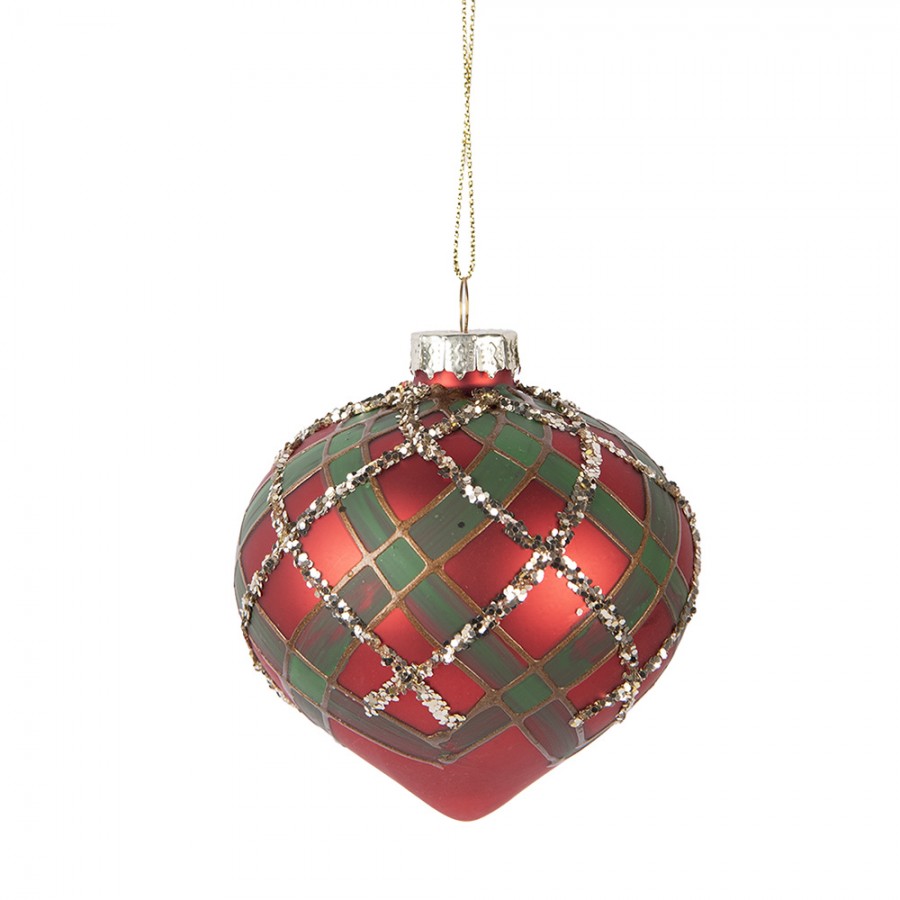 Clayre & Eef Christbaumkugel aus Glas in rot-grün mit Glitzer, Ø 8x8 cm (6GL5172)
