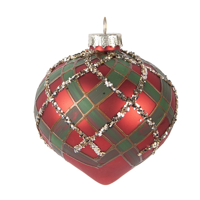 Clayre & Eef Christbaumkugel aus Glas in rot-grün mit Glitzer, Ø 8x8 cm (6GL5172)