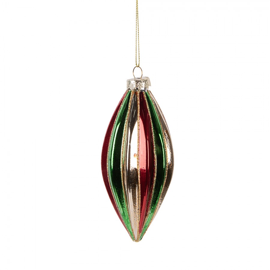 Clayre & Eef Christbaumanhänger „Zapfen“ aus Glas in Rot-Grün, Ø 6x13 cm (6GL5175)