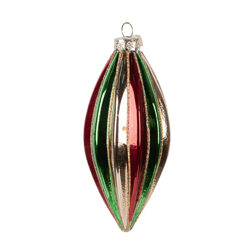 Clayre & Eef Christbaumanhänger „Zapfen“ aus Glas in Rot-Grün, Ø 6x13 cm (6GL5175)