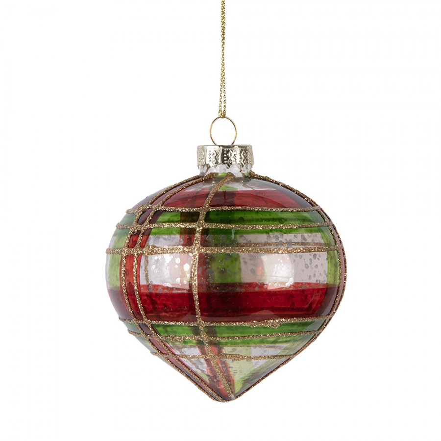 Clayre & Eef Christbaumkugel aus Glas in Grün-Rot-Goldfarben, Ø 8x8 cm (6GL5179)