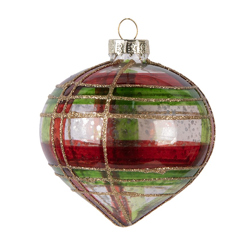 Clayre & Eef Christbaumkugel aus Glas in Grün-Rot-Goldfarben, Ø 8x8 cm (6GL5179)