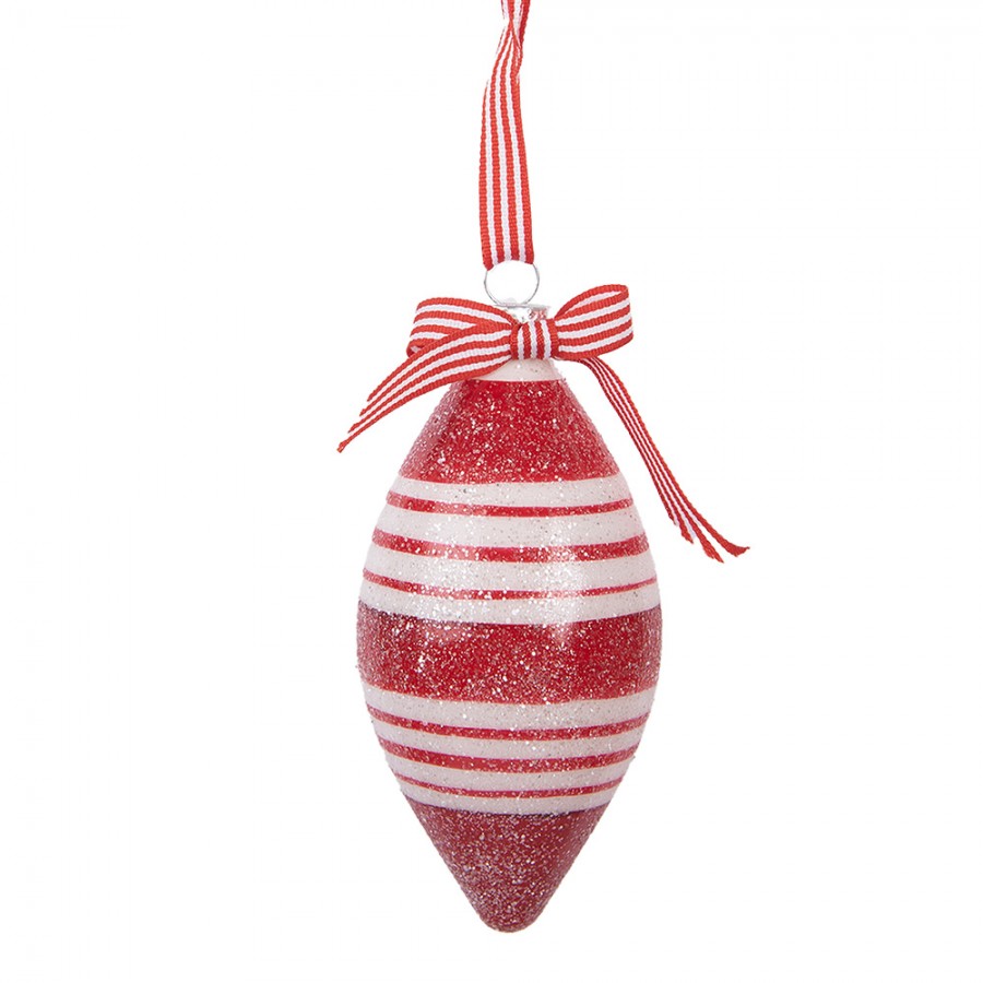 Clayre & Eef Christbaumanhänger „Zapfen“ aus Glas in Rot-Weiß, Ø 6x13 cm (6GL5181)