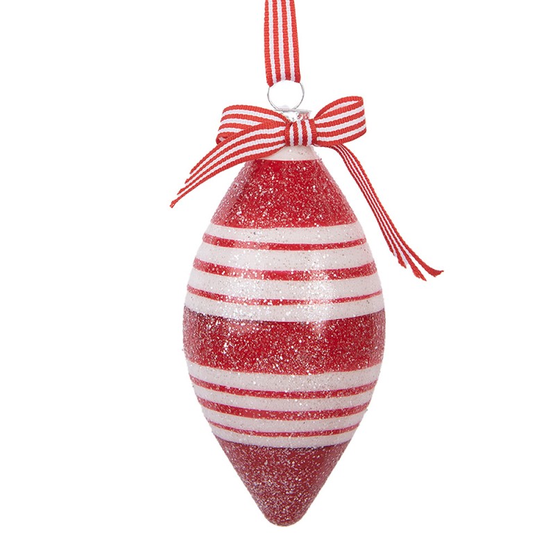 Clayre & Eef Christbaumanhänger „Zapfen“ aus Glas in Rot-Weiß, Ø 6x13 cm (6GL5181)