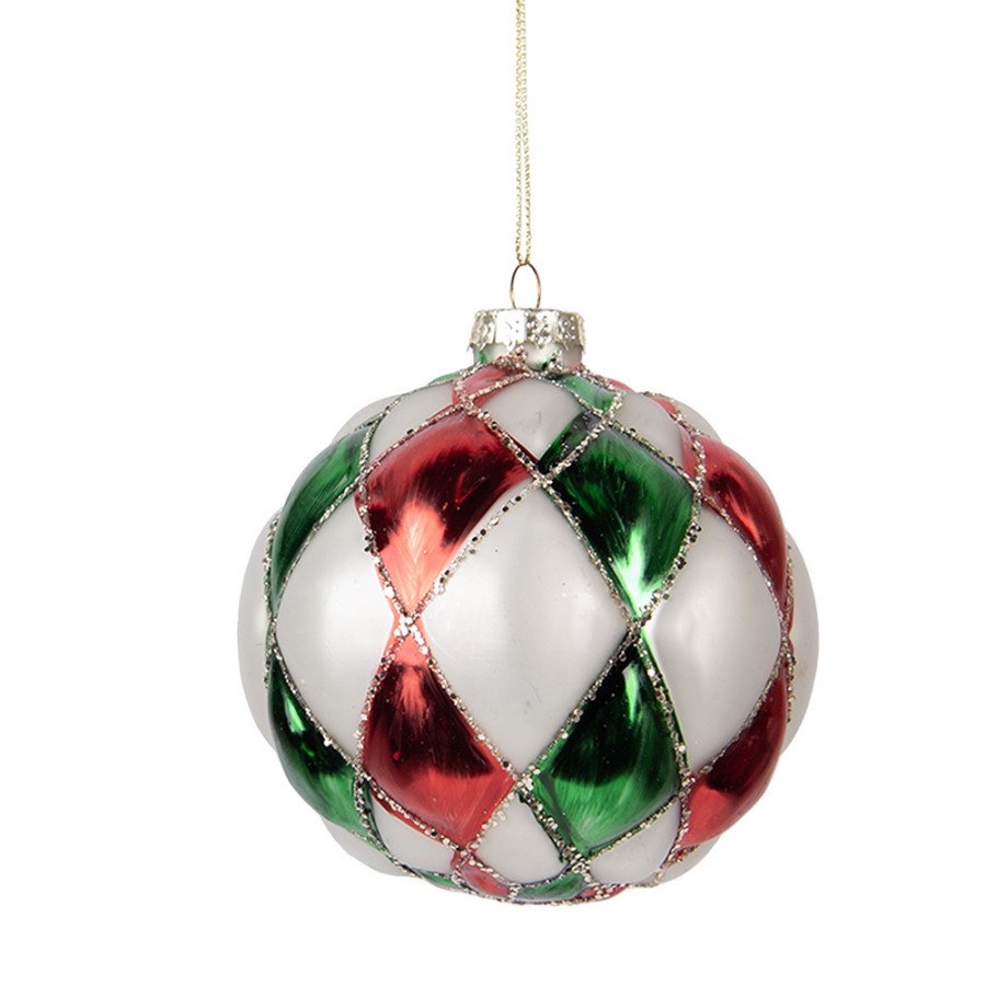 Clayre & Eef Christbaumkugel aus Glas in Weiß-Rot-Grün, Ø 10x10 cm (6GL5186)