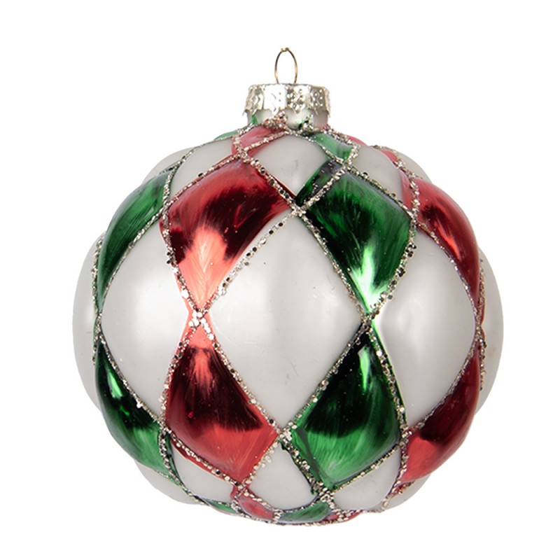 Clayre & Eef Christbaumkugel aus Glas in Weiß-Rot-Grün, Ø 10x10 cm (6GL5186)