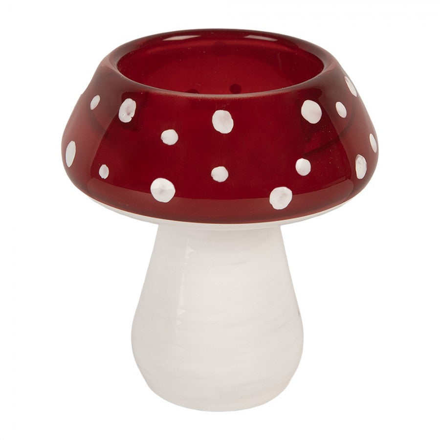 Clayre & Eef Teelichthalter Fliegenpilz Glückspilz Farbglas Milchglas Rot Weiß Ø 7x7 cm (6GL5199)