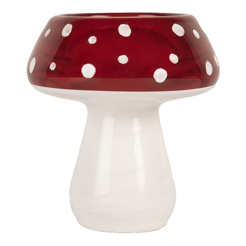 Clayre & Eef Teelichthalter Fliegenpilz Glückspilz Farbglas Milchglas Rot Weiß Ø 7x7 cm (6GL5199)