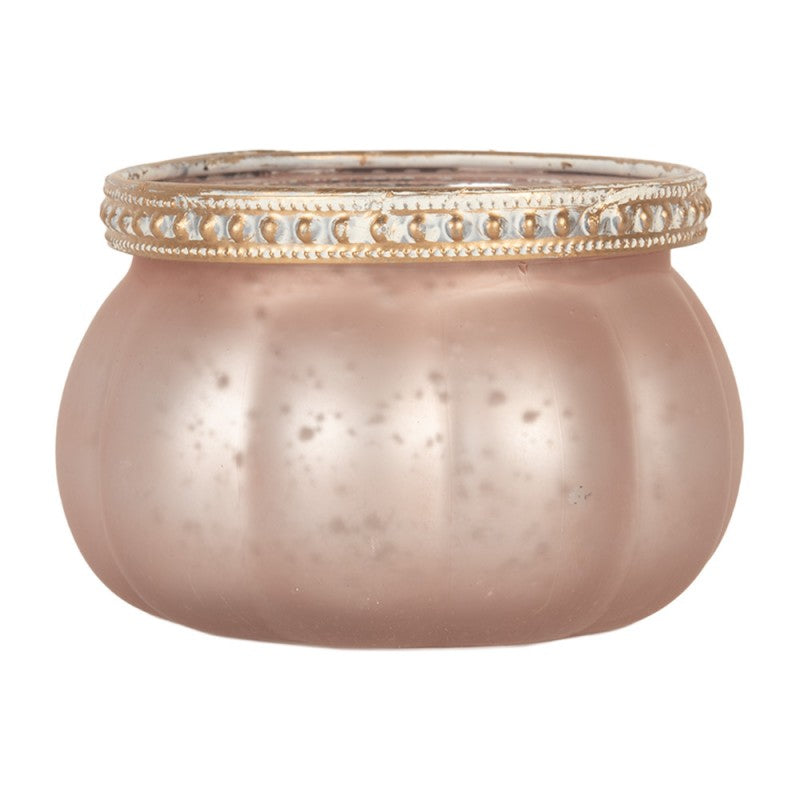 Clayre & Eef Teelichthalter Kürbisform Groß Rosa Frosted Perlen-Metallrand Ø 9x6 cm (6GL5213)