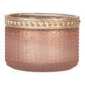 Clayre & Eef Teelichthalter Zylinder Fischgrät Ährenrelief Rosa Frosted Goldrand Ø 7x4 cm (6GL5214)