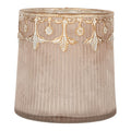 Clayre & Eef Teelichthalter Windlichtglas Rillenglas Altrosa Rosé Barockkragen Antikgold Shabby Chic Ø 10x10 cm (6GL5224)