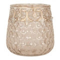 Clayre & Eef Teelichthalter Windlichtglas Wabenrelief Altrosa Rosé Barockkragen Antikgold Shabby Chic Ø 10x10 cm (6GL5225)