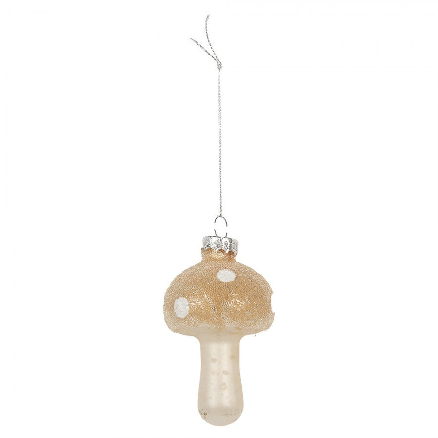 Weihnachtsanhänger Pilz Glas champagner Glitzer Beige Weiß Ø 4x8 cm von Clayre & Eef (6GL5232)