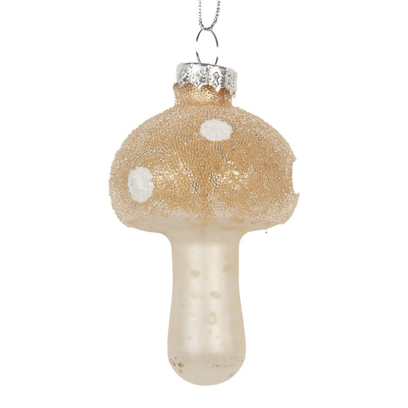 Weihnachtsanhänger Pilz Glas champagner Glitzer Beige Weiß Ø 4x8 cm von Clayre & Eef (6GL5232)