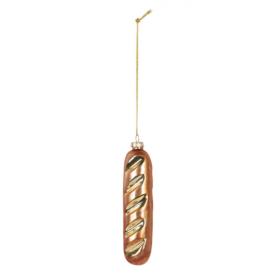 Weihnachtsanhänger Baguette Brot Glas Goldbraun Glanz 4x3x15 cm von Clayre & Eef (6GL5233)