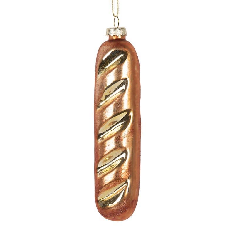 Weihnachtsanhänger Baguette Brot Glas Goldbraun Glanz 4x3x15 cm von Clayre & Eef (6GL5233)
