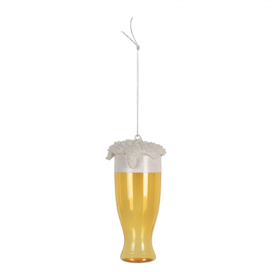 Weihnachtsanhänger Bierglas Glas mit Schaumkrone Glitzer Gelb Weiß Ø 7x14 cm von Clayre & Eef (6GL5238)