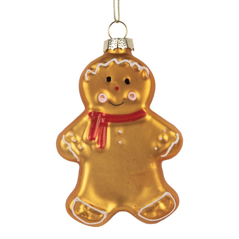 Weihnachtsanhänger Pfefferkuchenmann Lebkuchenmann Glas Braun Rot Weiß 6x2x10 cm von Clayre & Eef (6GL5241)
