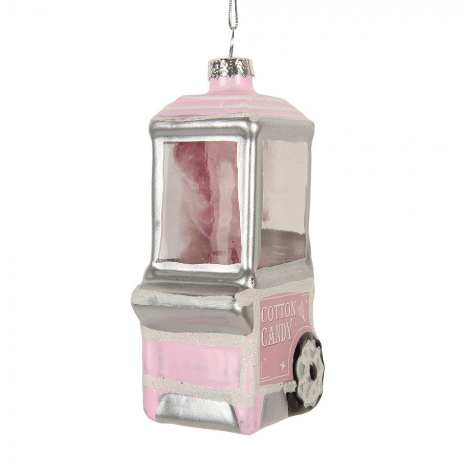 Weihnachtsanhänger Zuckerwatte Wagen Cotton Candy Glas Rosa Silber 6x5x11 cm von Clayre & Eef (6GL5243)
