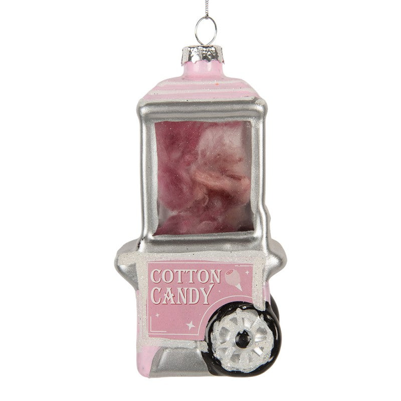 Weihnachtsanhänger Zuckerwatte Wagen Cotton Candy Glas Rosa Silber 6x5x11 cm von Clayre & Eef (6GL5243)
