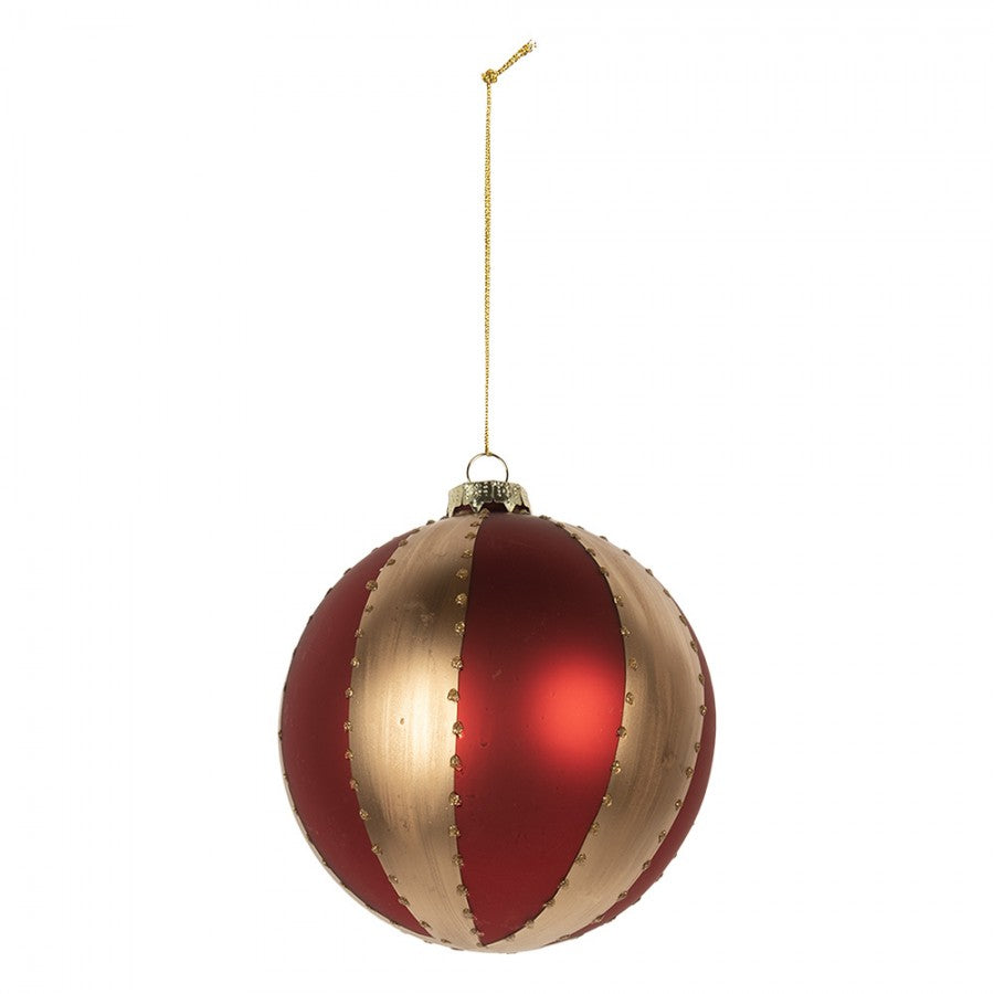 Clayre & Eef XL Christbaumkugel aus Glas in Goldfarben mit Rot geriffelt, Ø 12x12 cm (6GL5244L)