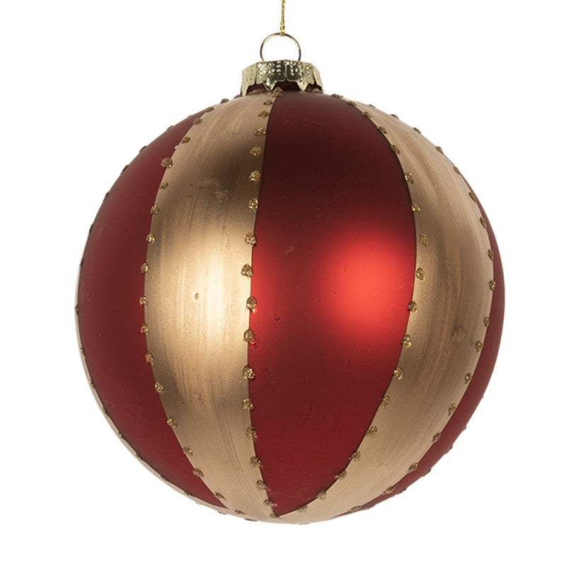 Clayre & Eef XL Christbaumkugel aus Glas in Goldfarben mit Rot geriffelt, Ø 12x12 cm (6GL5244L)