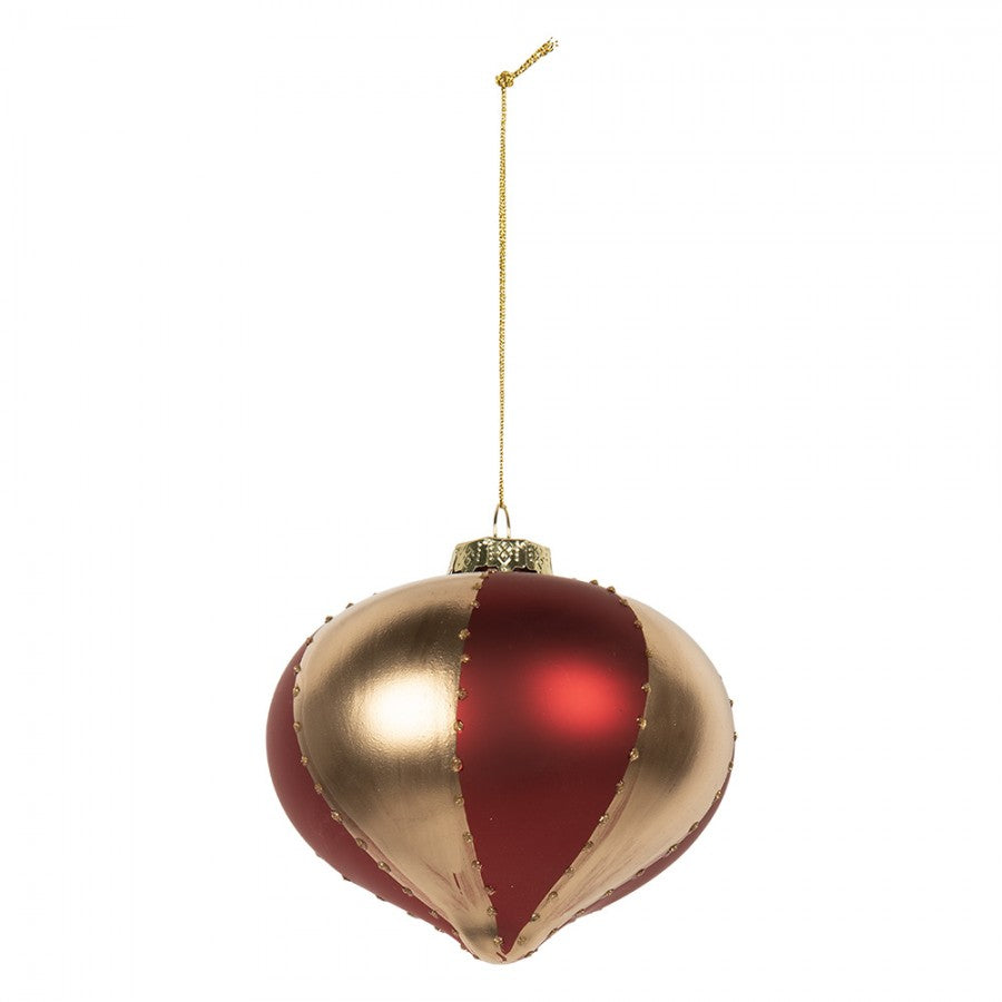 Clayre & Eef Christbaumkugel aus Glas in Goldfarben mit Rot geriffelt, Ø 10x10 cm (6GL5245)