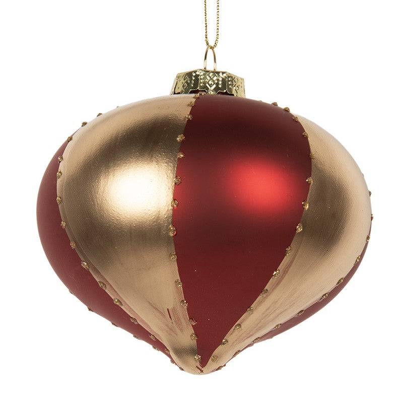 Clayre & Eef Christbaumkugel aus Glas in Goldfarben mit Rot geriffelt, Ø 10x10 cm (6GL5245)