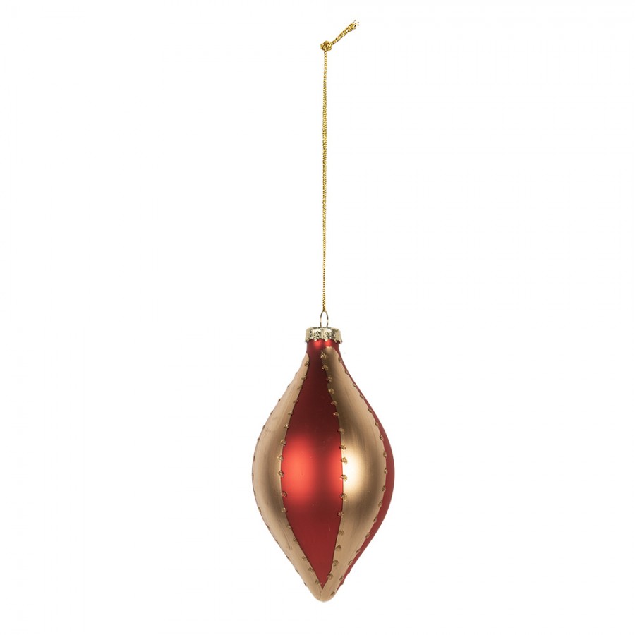Clayre & Eef Christbaumanhänger „Zapfen“ aus Glas in Goldfarben mit Rot, Ø 8x15 cm (6GL5246)