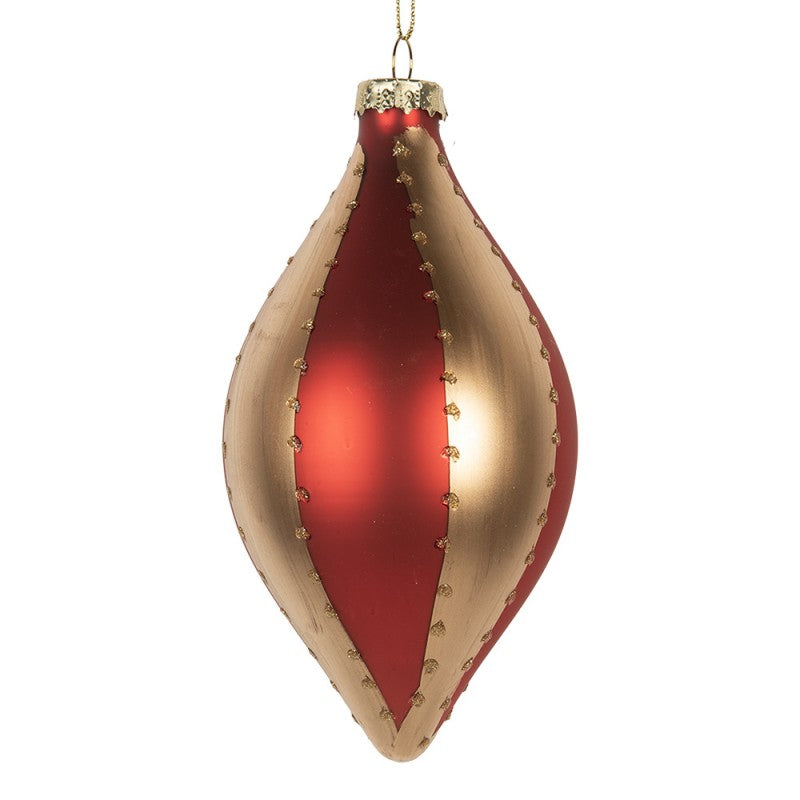 Clayre & Eef Christbaumanhänger „Zapfen“ aus Glas in Goldfarben mit Rot, Ø 8x15 cm (6GL5246)