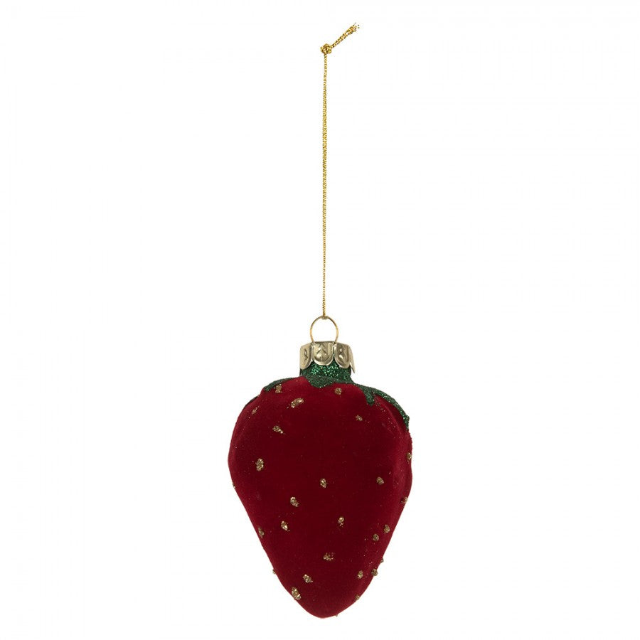 Weihnachtsanhänger Erdbeere Glas samtig rot Glitzer Gold 6x5x8 cm von Clayre & Eef (6GL5250)