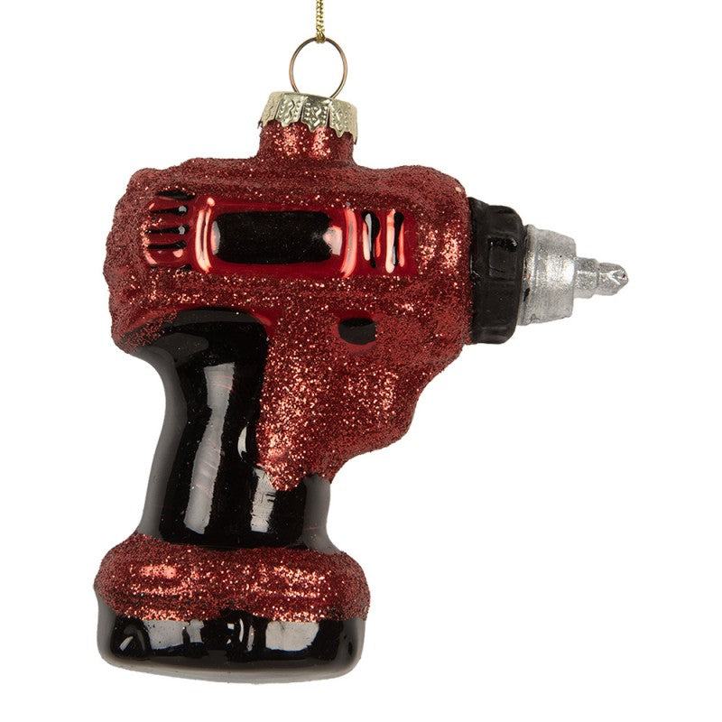 Weihnachtsanhänger Akkuschrauber Bohrmaschine Glas Rot Schwarz Glitzer 9x4x10 cm von Clayre & Eef (6GL5251)